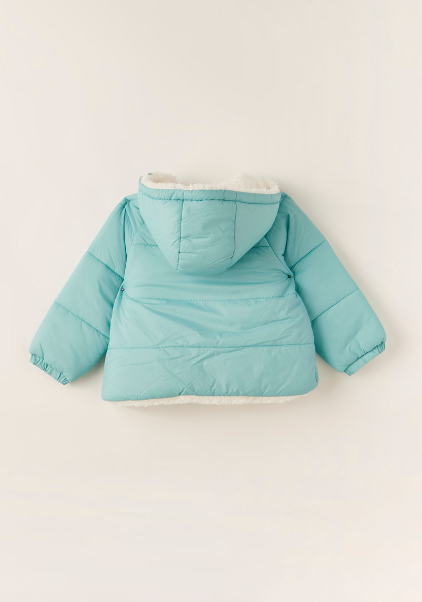 Juniors Solid Hooded Jacket with Long Sleeves and Zip Closure-Coats and Jackets-image-3