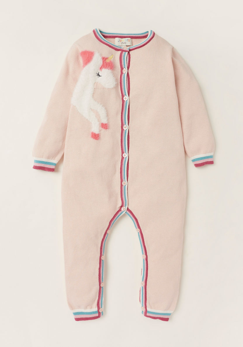 Juniors Unicorn Applique Detailed Romper with Long Sleeves and Button Closure-Rompers%2C Dungarees and Jumpsuits-image-0