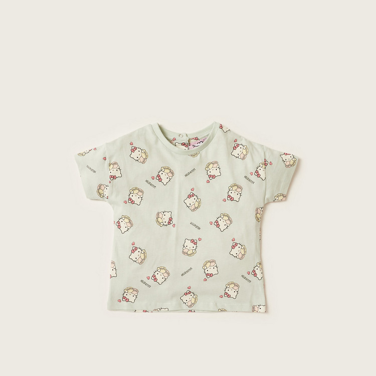 Sanrio Hello Kitty Print Crew Neck T-shirt with Cap Sleeves - Set of 2