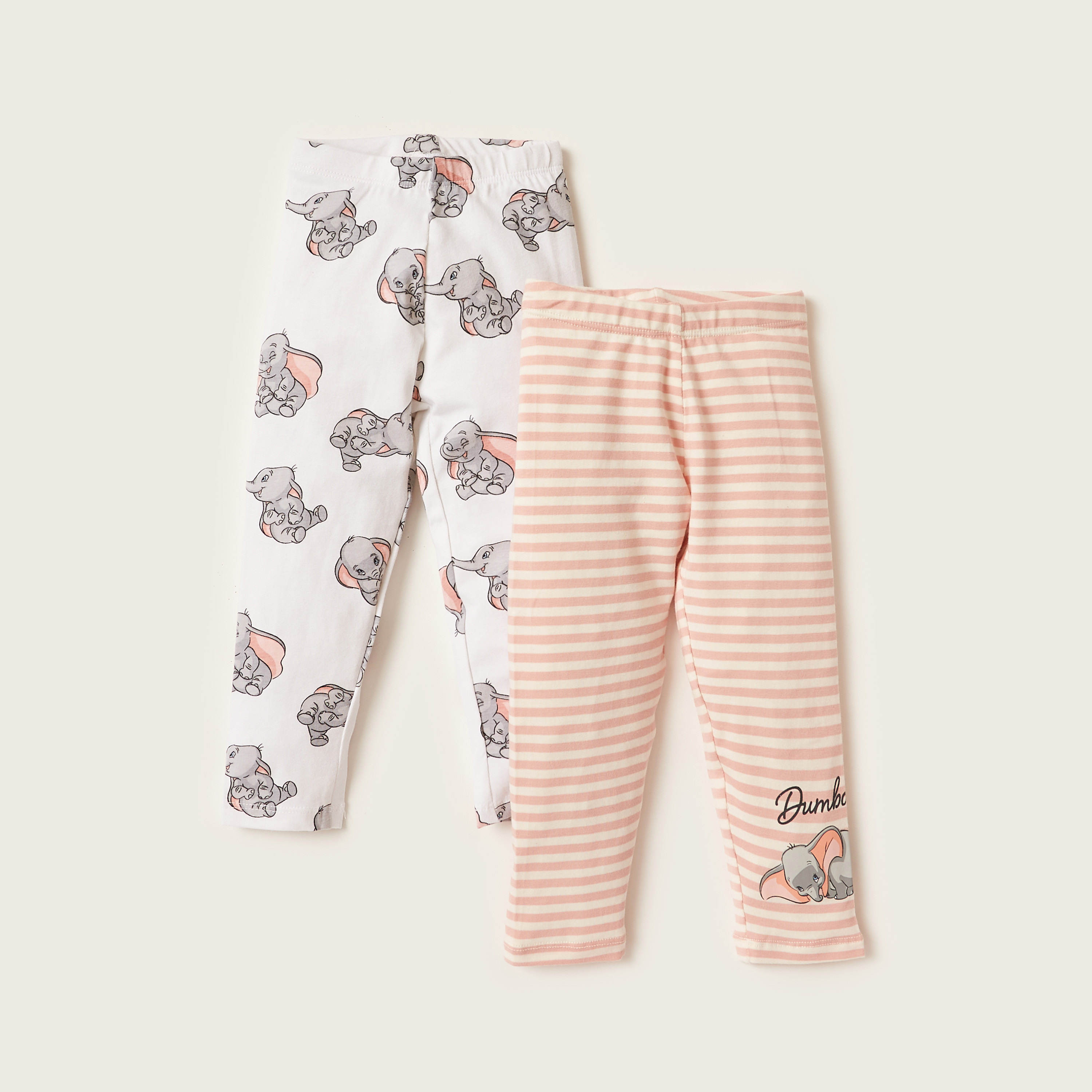Disney Dumbo Print Leggings with Elasticated Waistband - Set of 2-baby-girls-clothing-bottoms-leggings-image-1