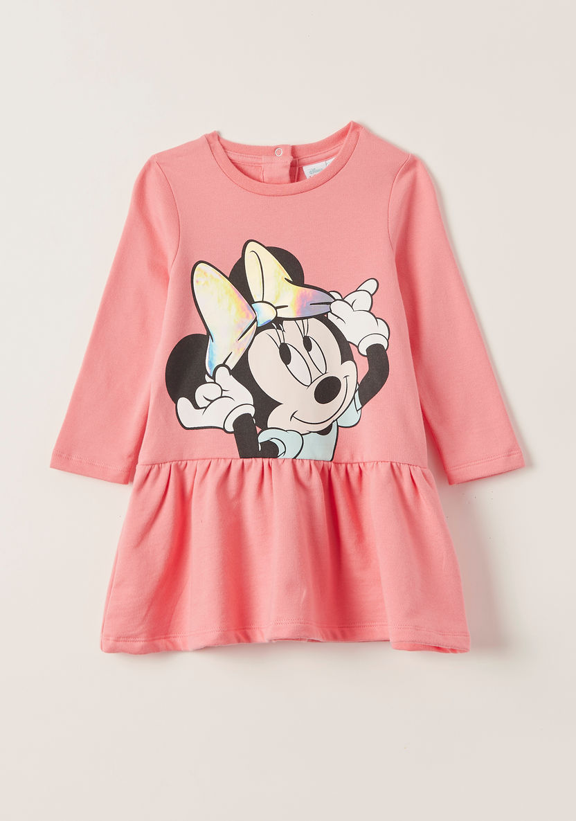 Minnie Mouse Printed Dress with Long Sleeves-Dresses%2C Gowns and Frocks-image-0