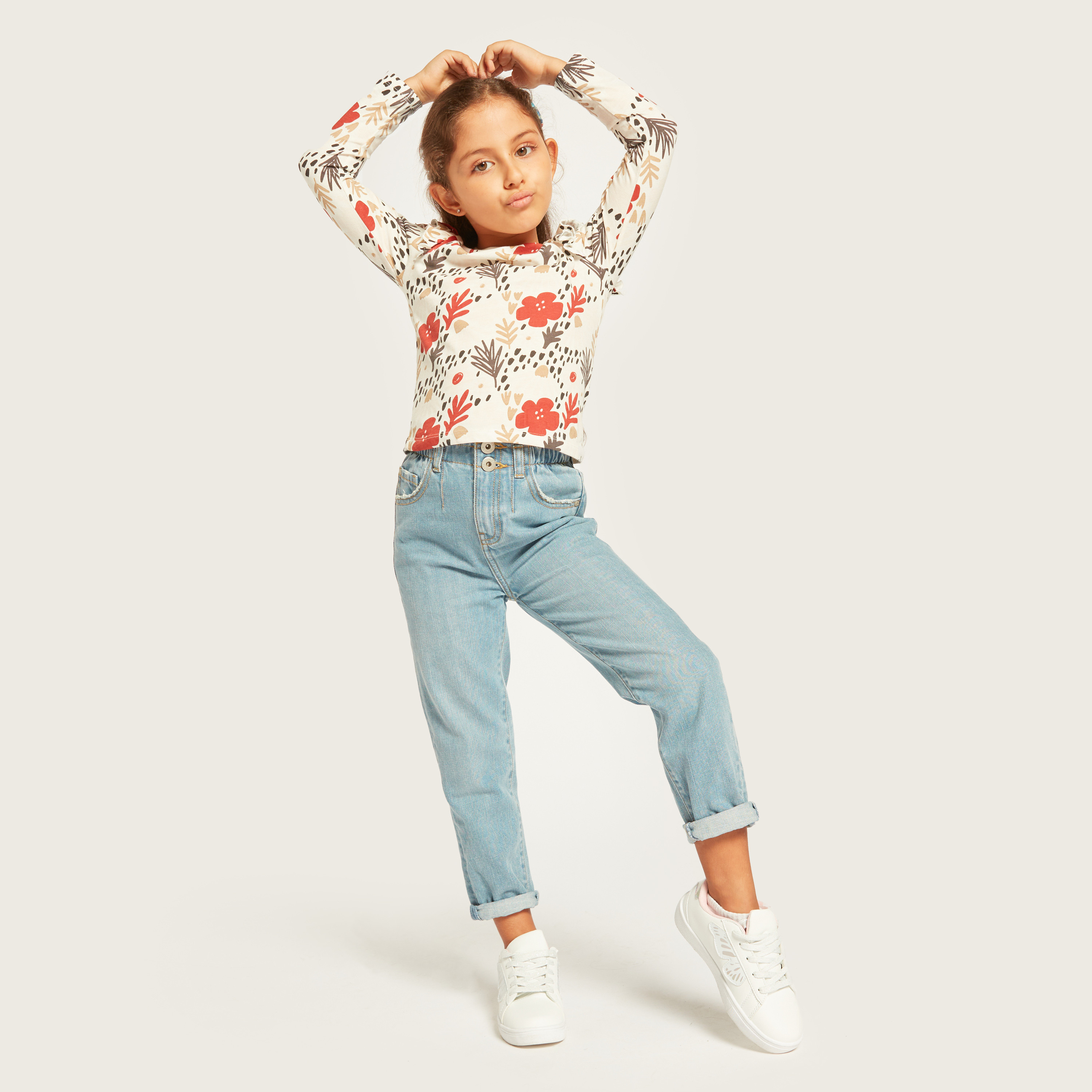 Juniors Printed T-shirt with Long Sleeves and Ruffle Detail - Set of 5-girls-clothing-multipacks-image-2
