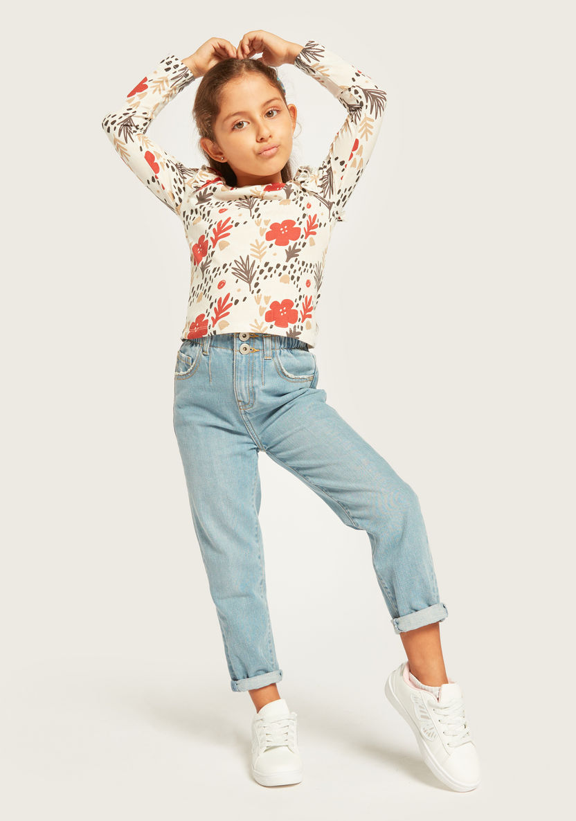 Juniors Printed T-shirt with Long Sleeves and Ruffle Detail - Set of 5-T Shirts-image-1