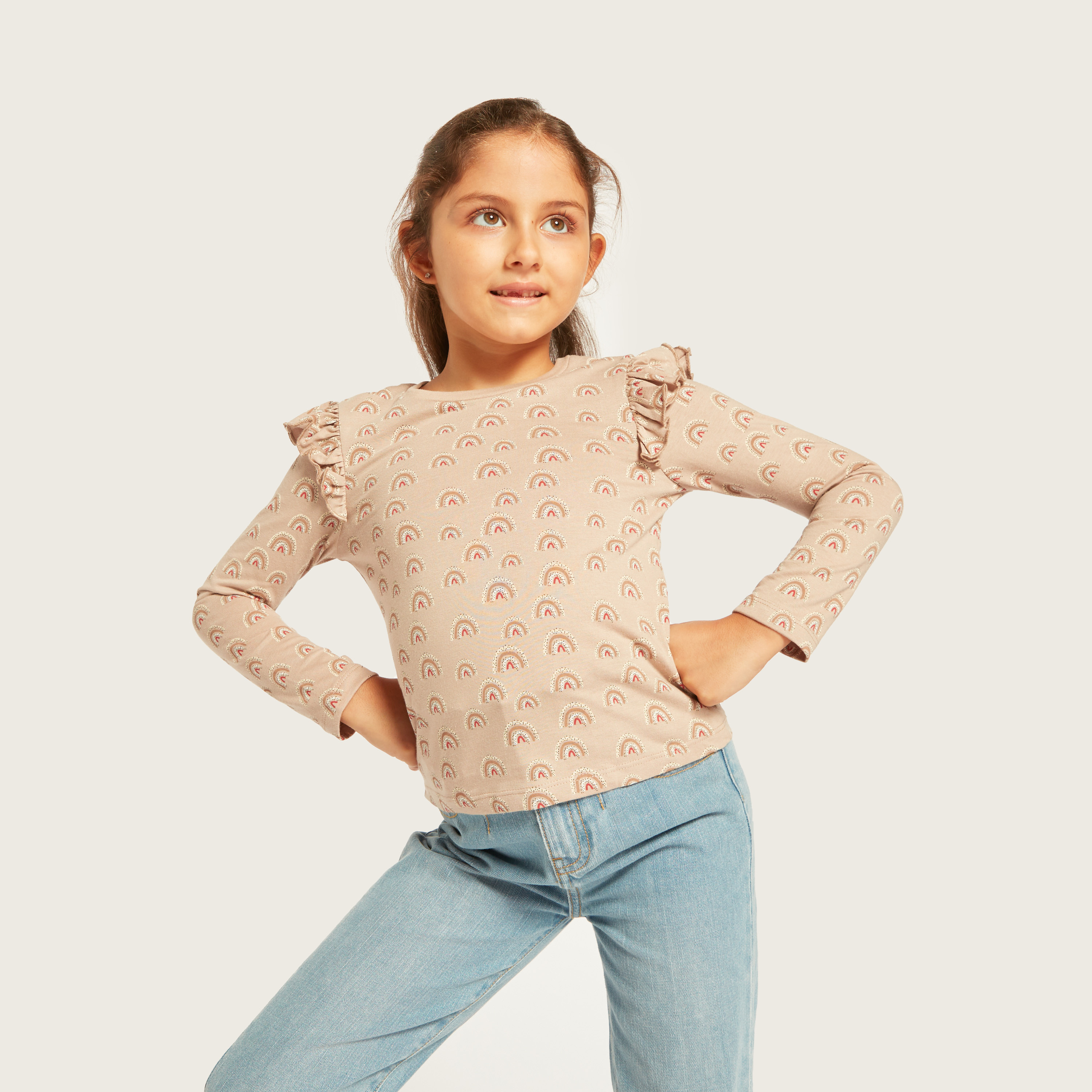 Juniors Printed T-shirt with Long Sleeves and Ruffle Detail - Set of 5-girls-clothing-multipacks-image-7