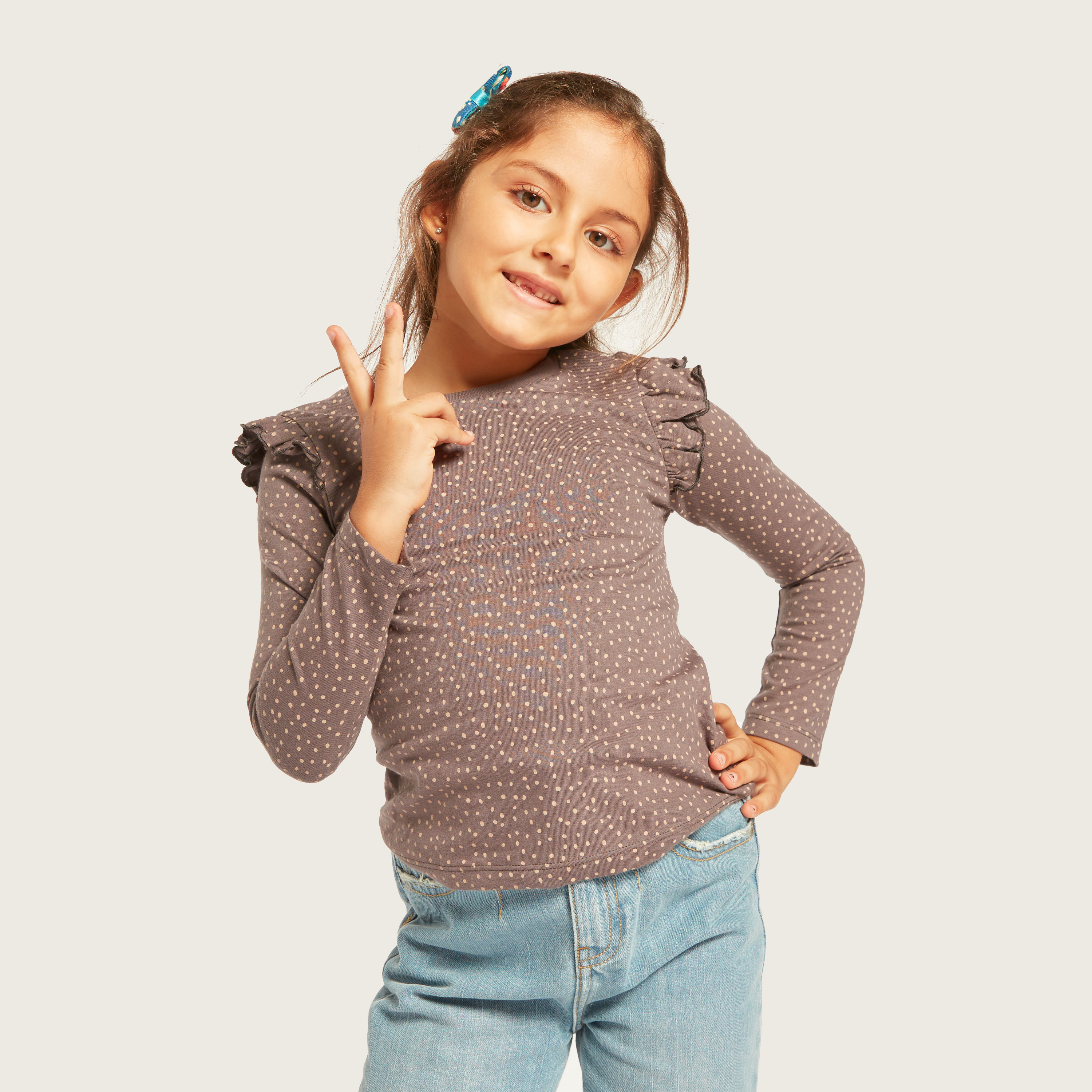 Juniors Printed T-shirt with Long Sleeves and Ruffle Detail - Set of 5-girls-clothing-multipacks-image-9