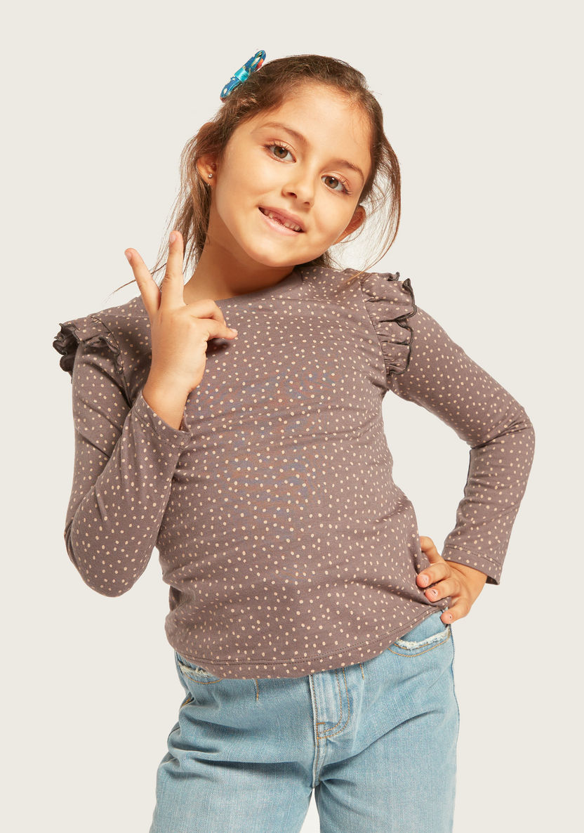 Juniors Printed T-shirt with Long Sleeves and Ruffle Detail - Set of 5-T Shirts-image-8