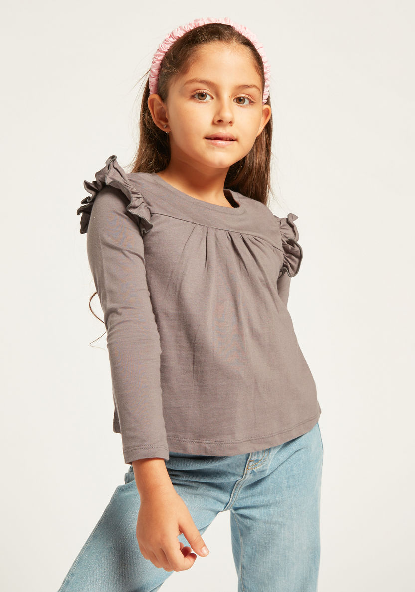 Juniors Assorted T-shirt with Long Sleeves and Ruffle Detail - Set of 5-T Shirts-image-5