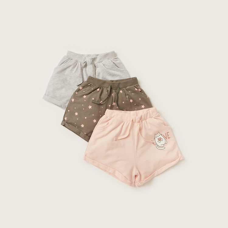 Juniors Assorted Knit Shorts with Pockets and Drawstring Closure - Set of 3