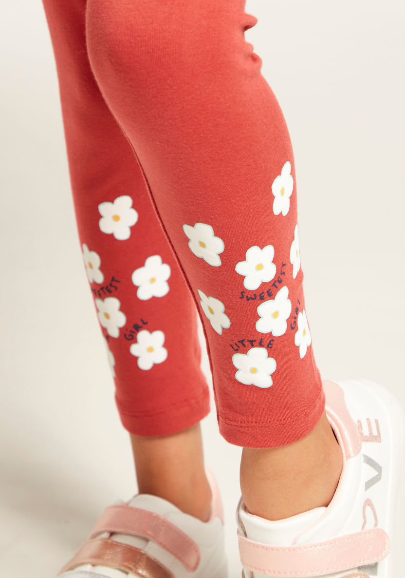 Juniors Floral Print Leggings with Elasticated Waistband-Multipacks-image-2