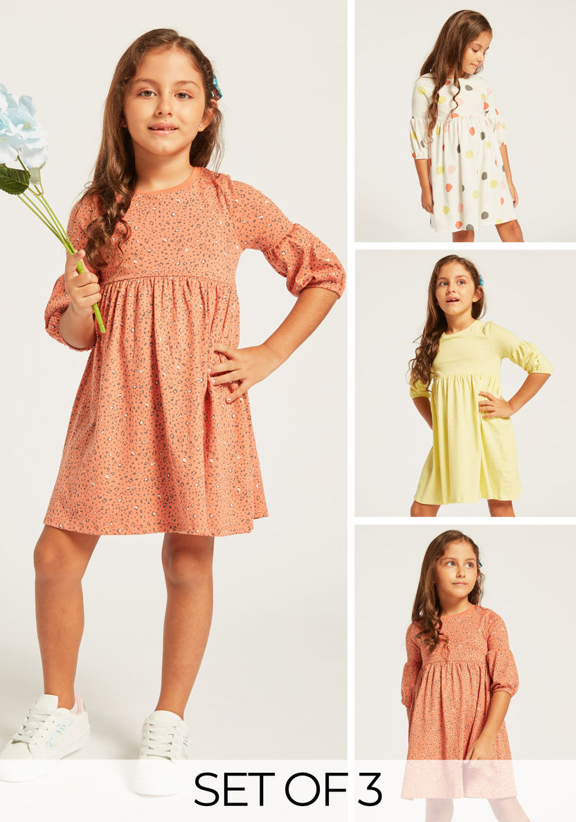 Juniors Assorted Knit Dress with Three Quarter Sleeves - Set of 3-Dresses%2C Gowns and Frocks-image-0