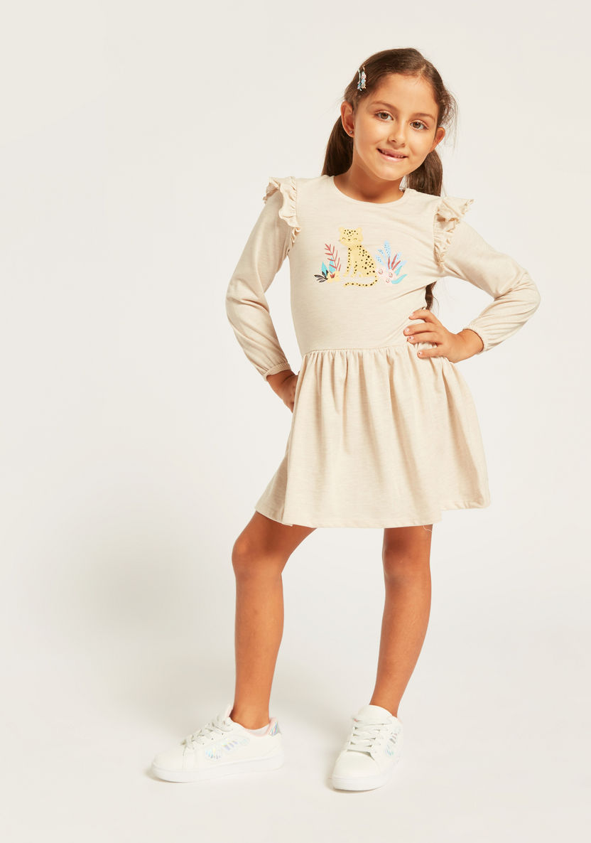 Juniors Printed Dress with Frill Detail and Long Sleeves - Set of 3-Multipacks-image-5
