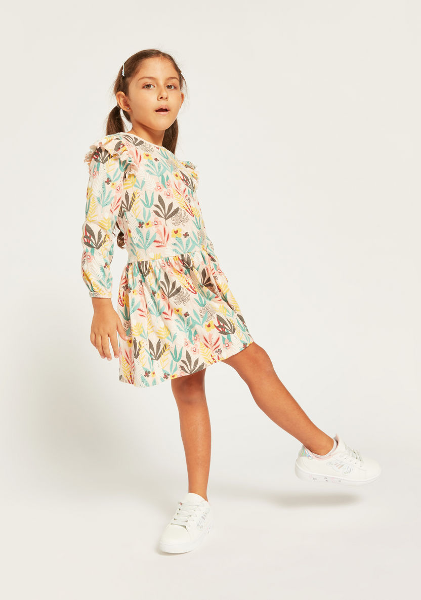 Juniors Printed Dress with Frill Detail and Long Sleeves - Set of 3-Multipacks-image-7