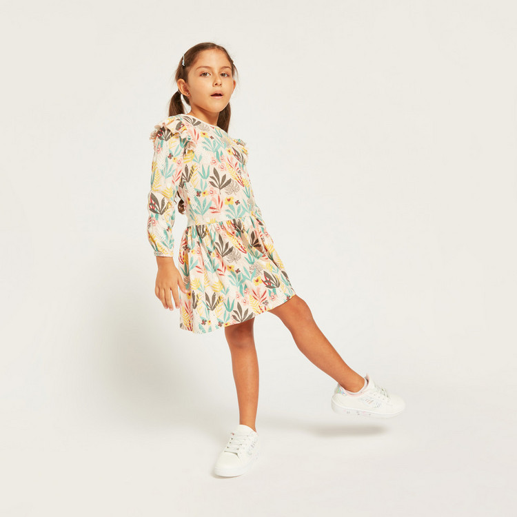 Juniors Printed Dress with Frill Detail and Long Sleeves - Set of 3