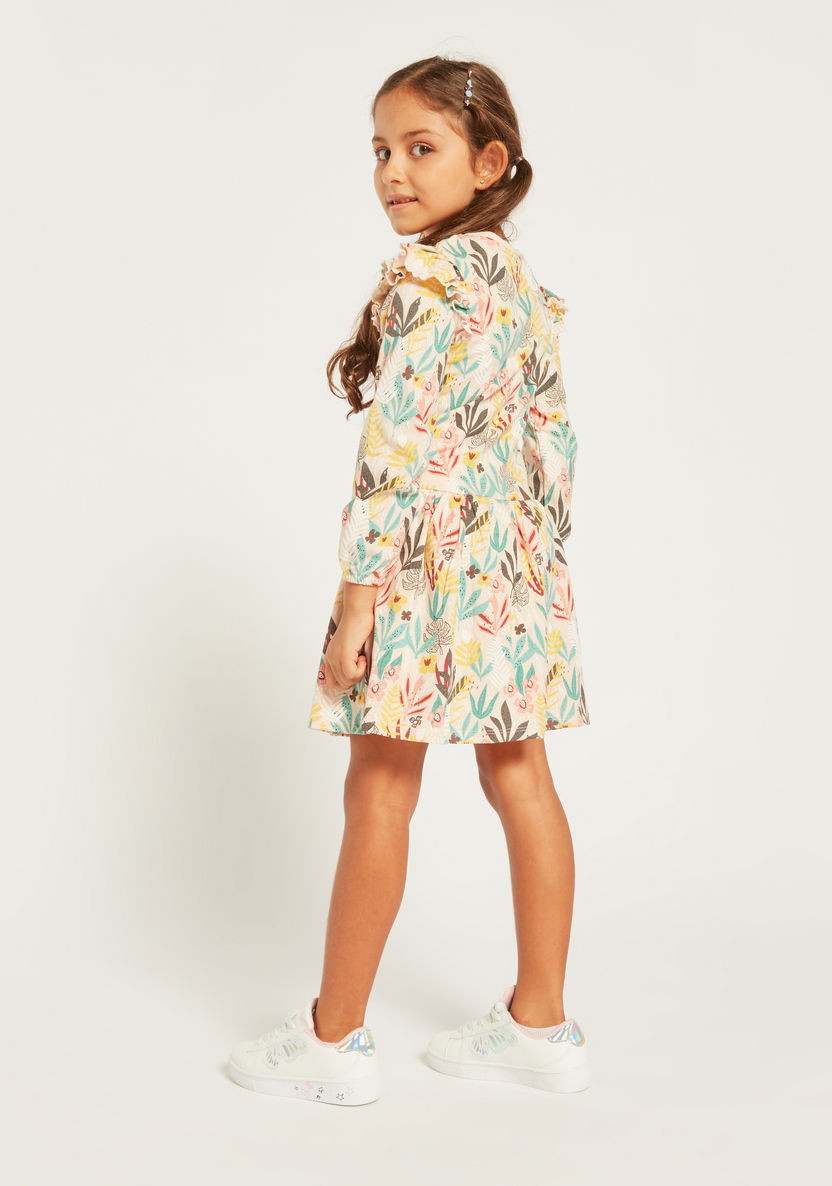 Juniors Printed Dress with Frill Detail and Long Sleeves - Set of 3-Multipacks-image-8