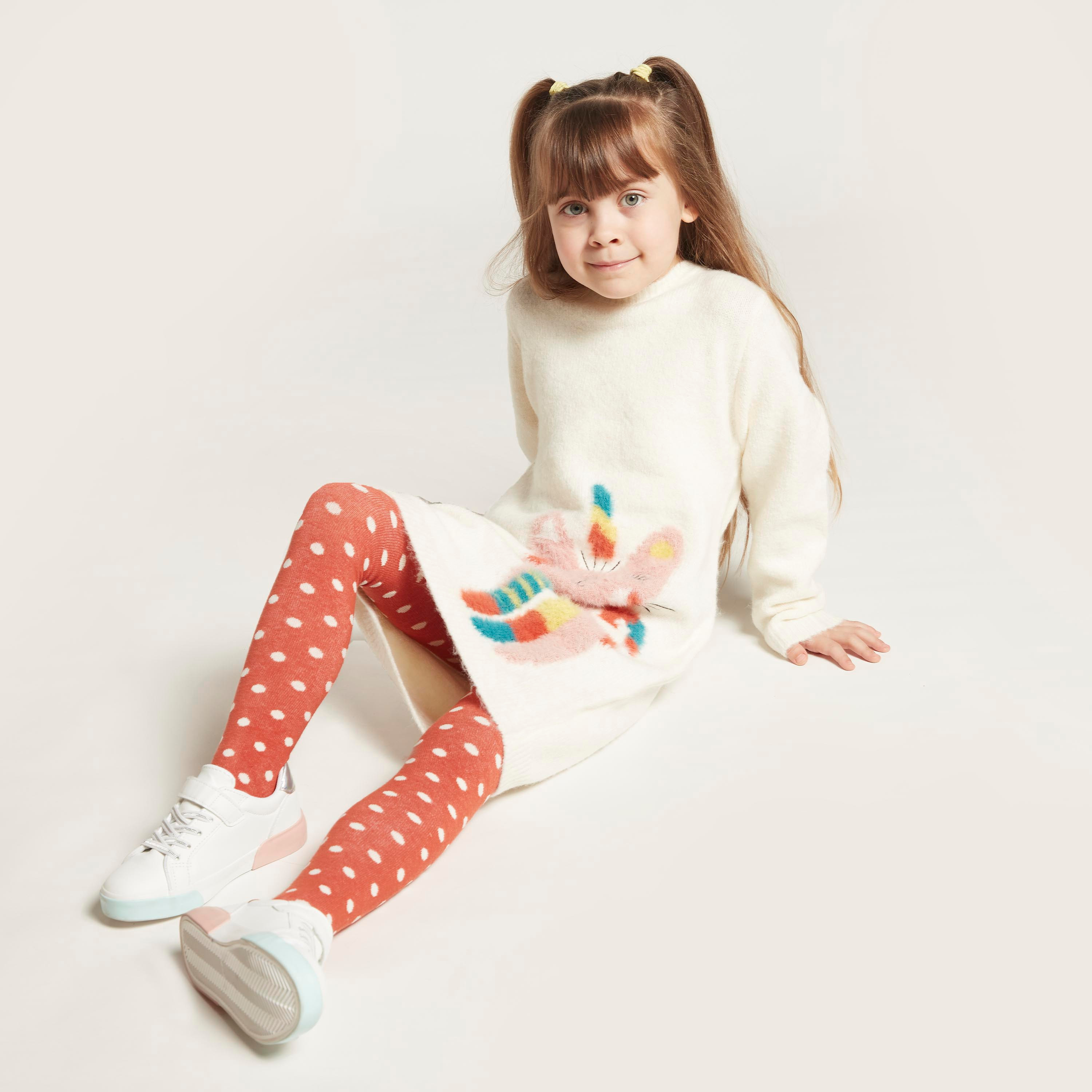 طقم فستان كنزة قطيفة وبنطلون ليقنز منقط من جونيورز-baby-girls-clothing-setsandcoords-image-1
