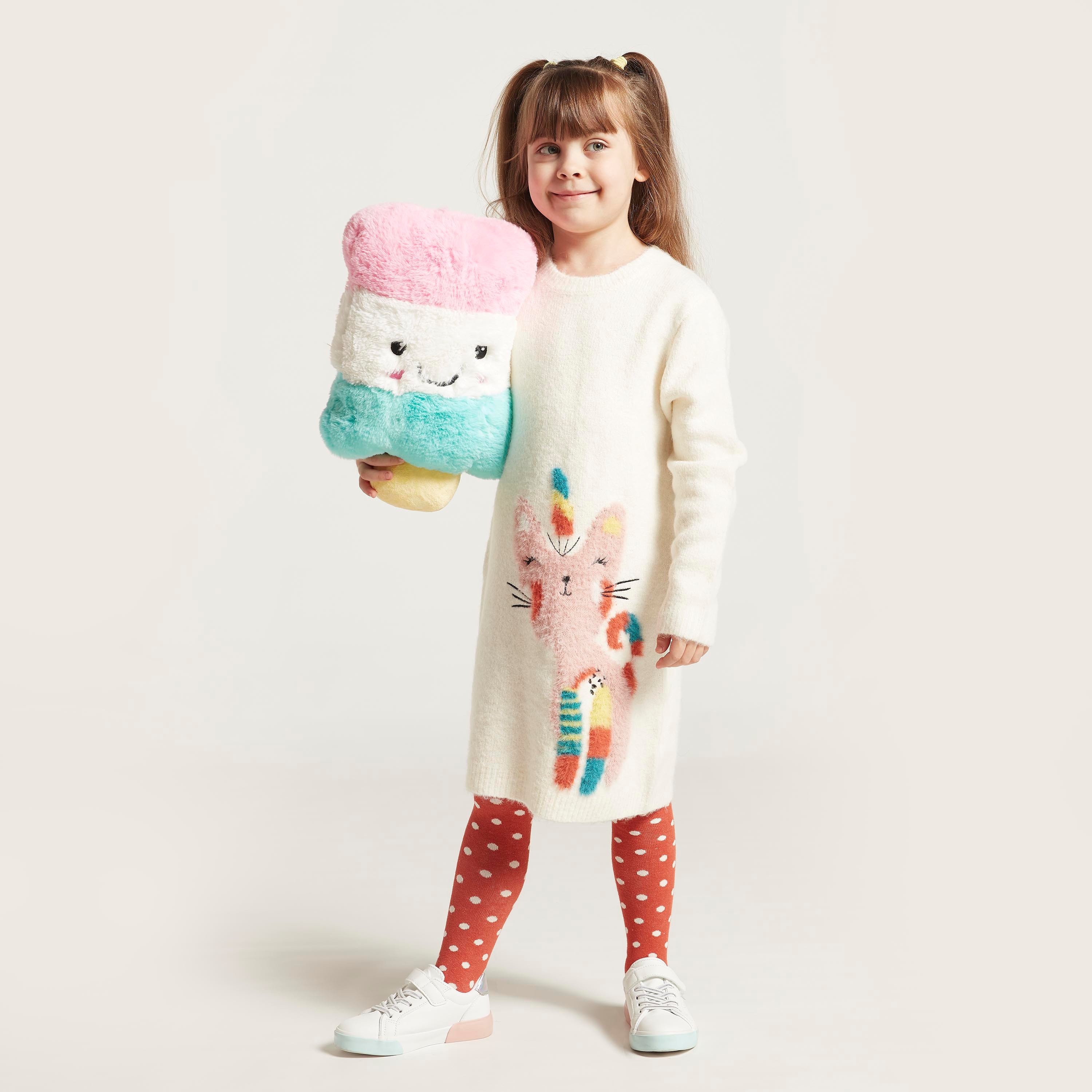 طقم فستان كنزة قطيفة وبنطلون ليقنز منقط من جونيورز-baby-girls-clothing-setsandcoords-image-2