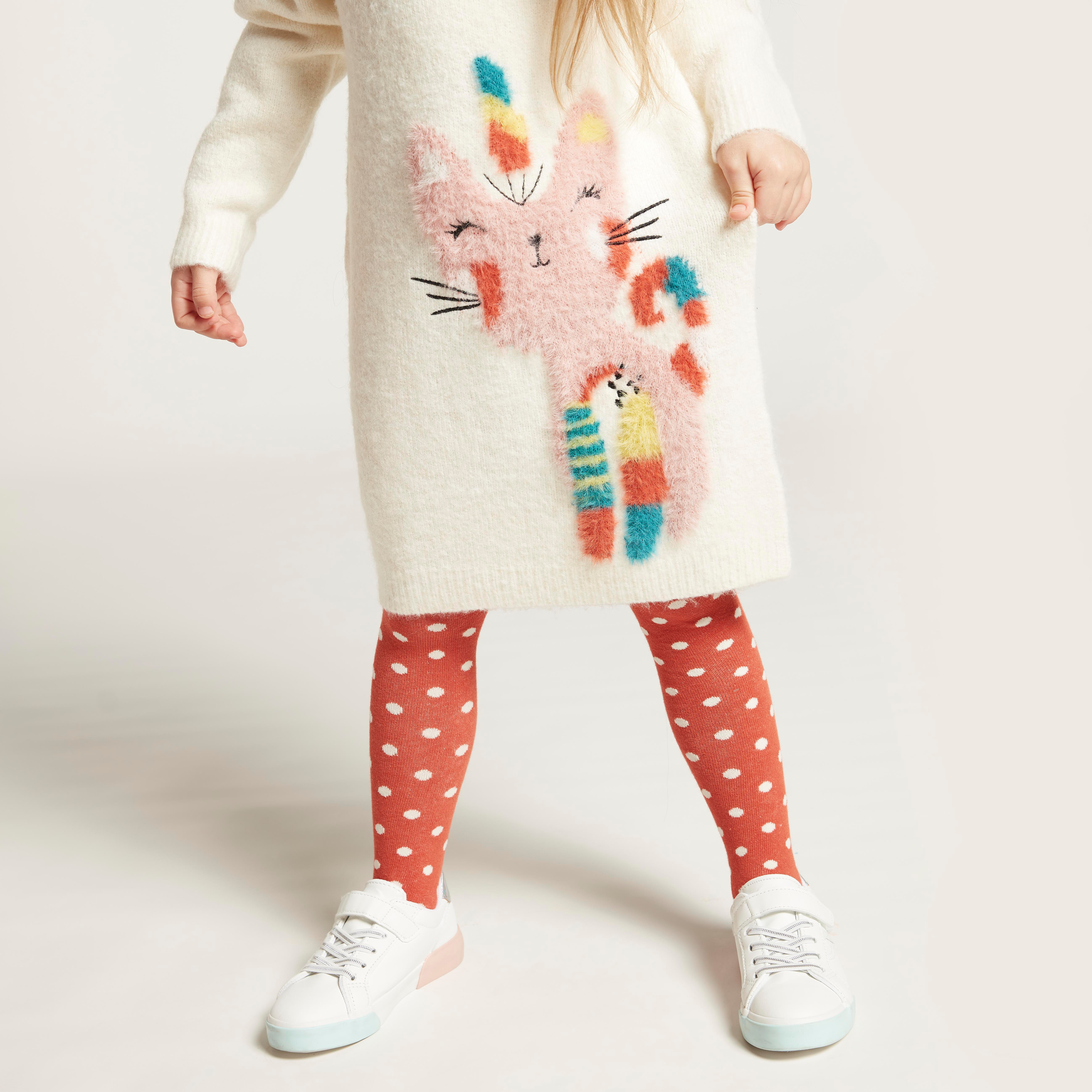طقم فستان كنزة قطيفة وبنطلون ليقنز منقط من جونيورز-baby-girls-clothing-setsandcoords-image-3
