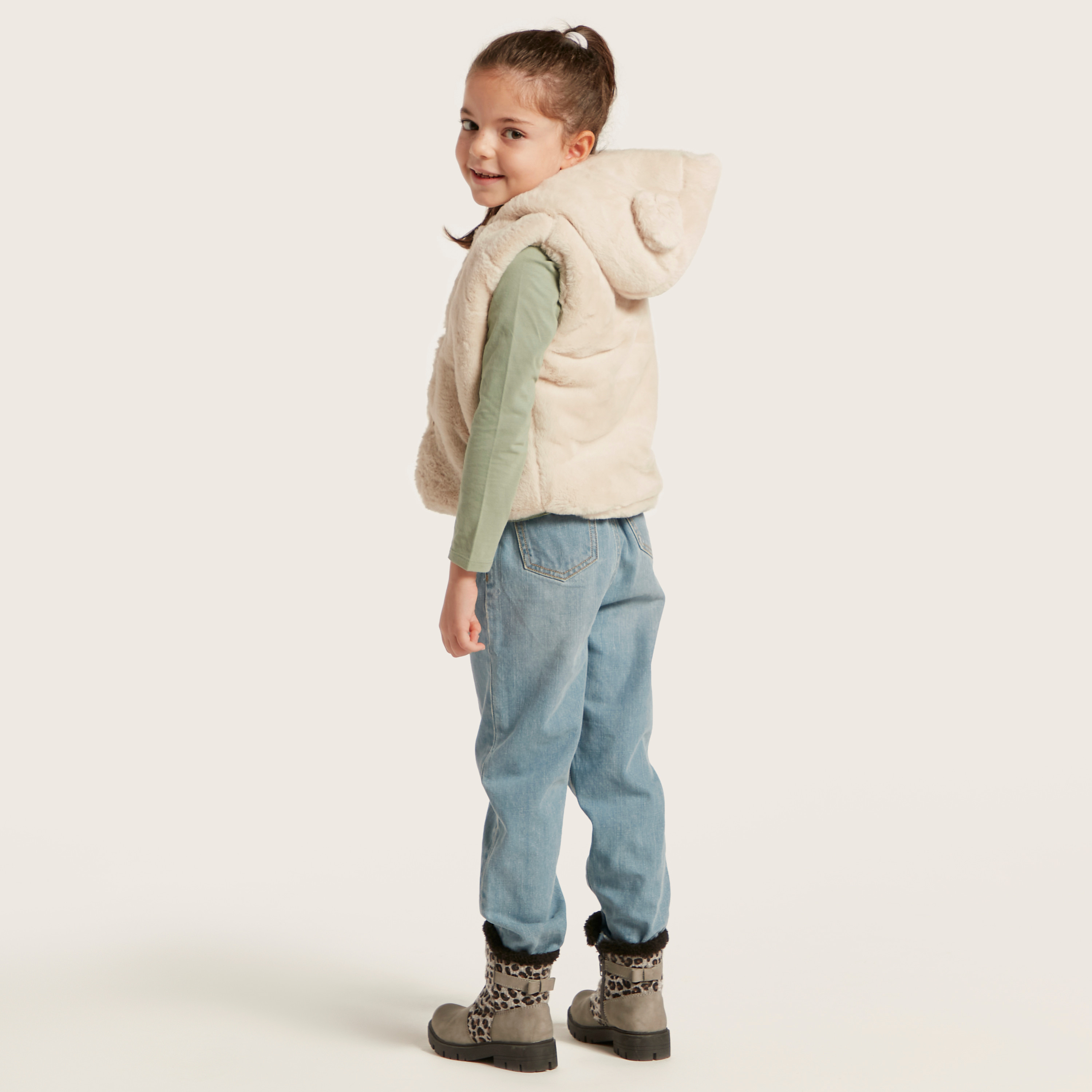 Juniors Plush Sleeveless Jacket with Hood-baby-girls-clothing-winterwear-jacketsandcoats-image-4