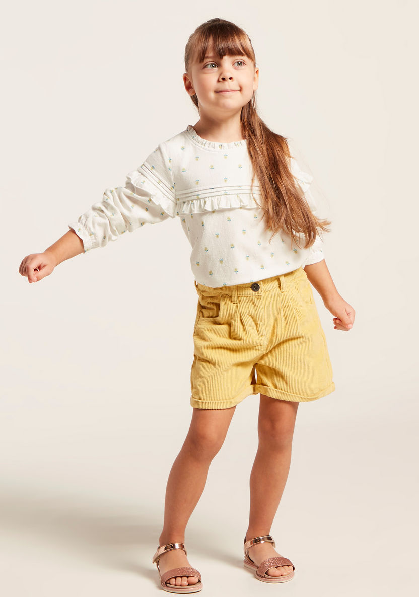 Juniors Solid Cord Shorts with Pockets and Button Closure-Shorts-image-0