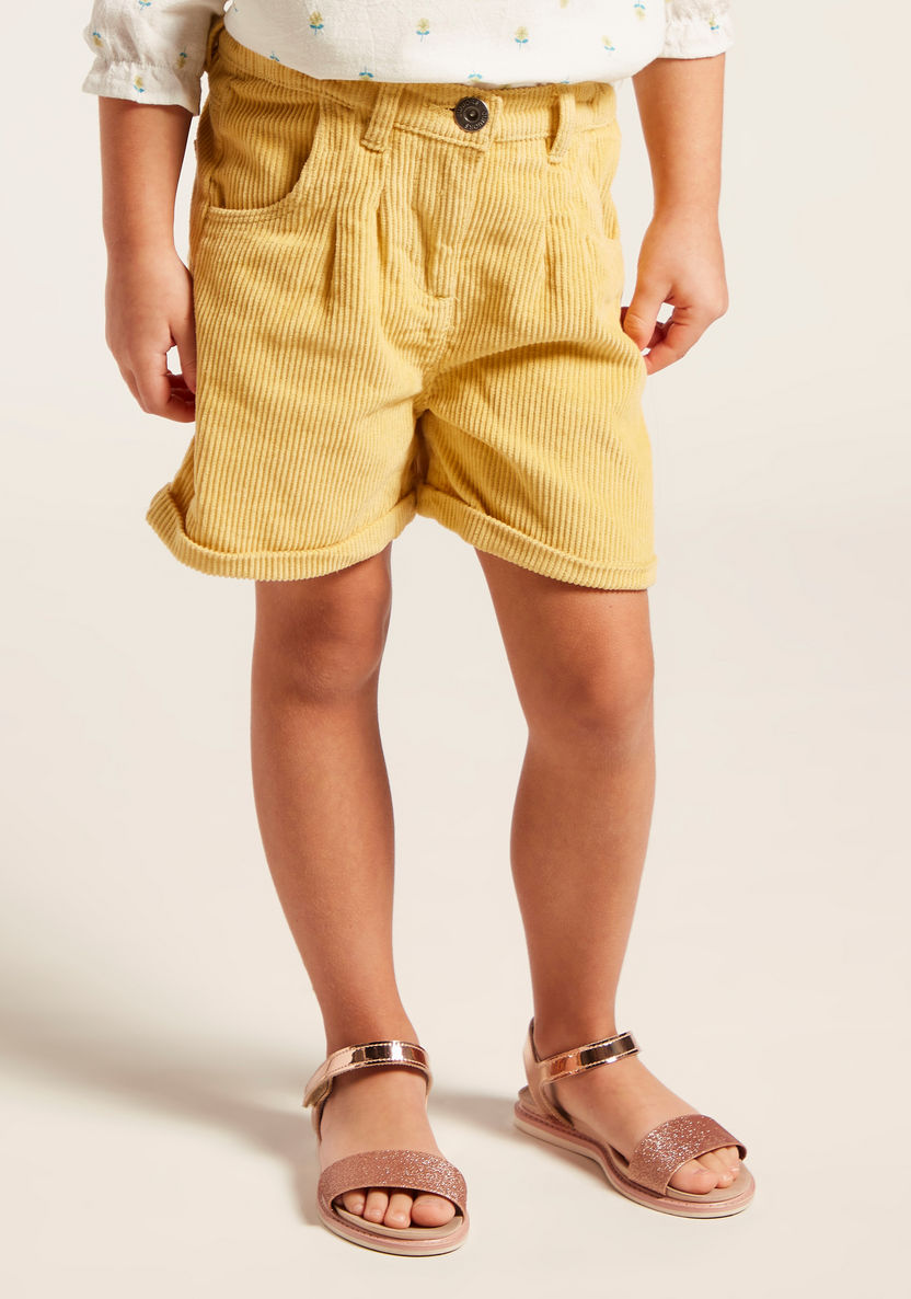 Juniors Solid Cord Shorts with Pockets and Button Closure-Shorts-image-1