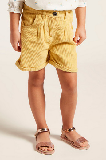Juniors Solid Cord Shorts with Pockets and Button Closure