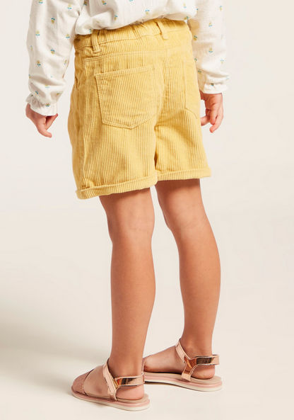 Juniors Solid Cord Shorts with Pockets and Button Closure