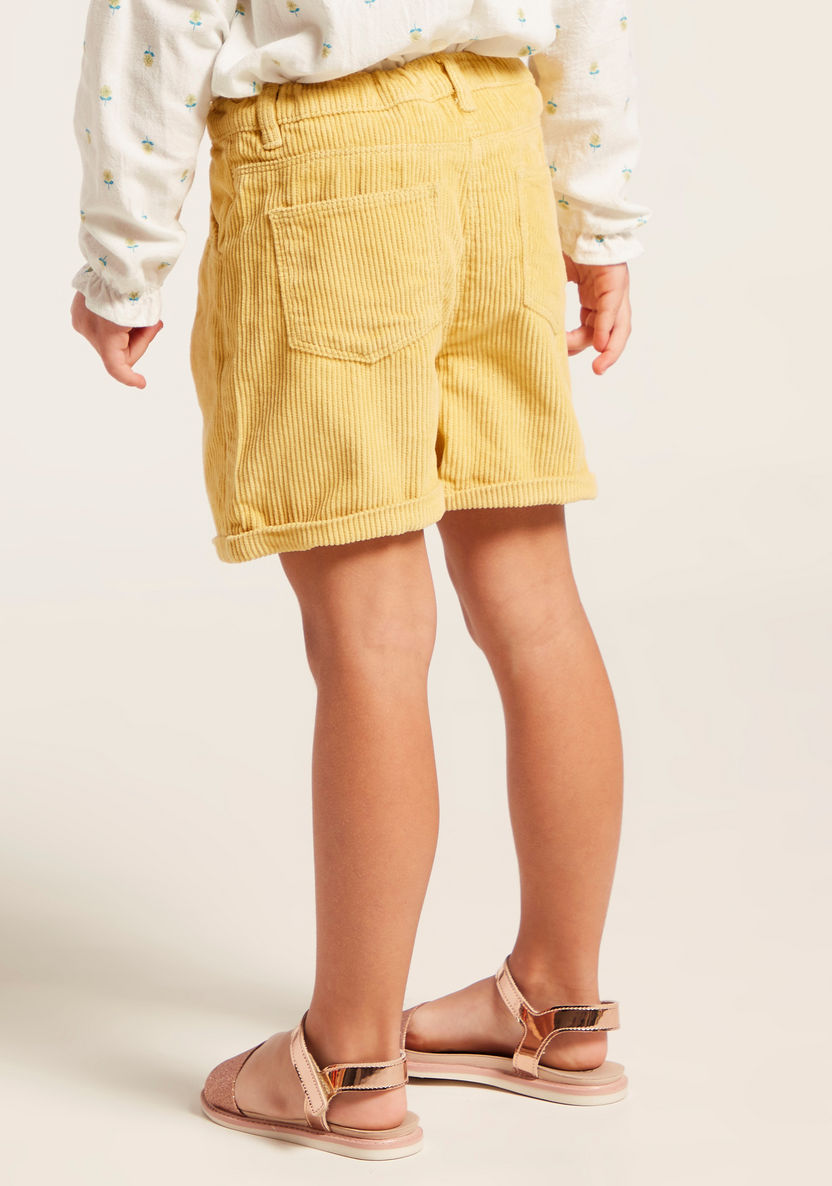 Juniors Solid Cord Shorts with Pockets and Button Closure-Shorts-image-3