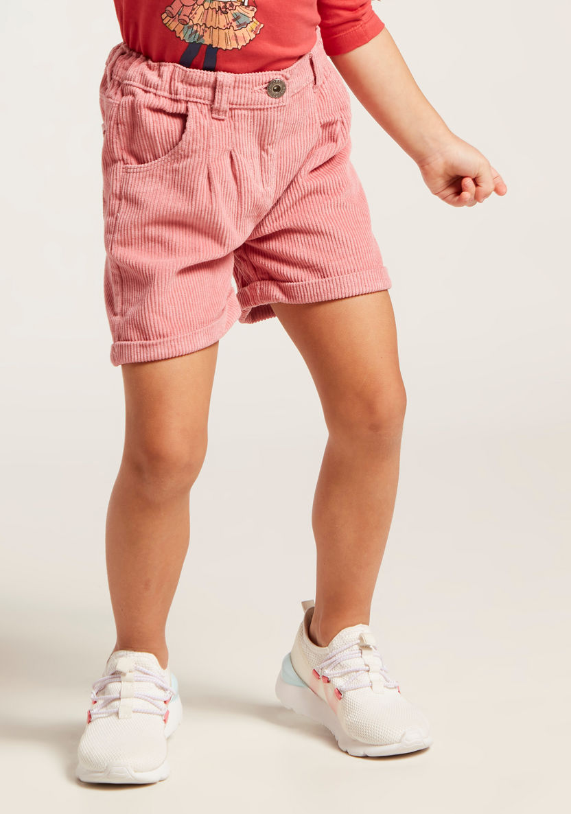 Juniors Solid Cord Shorts with Pockets and Button Closure-Shorts-image-1