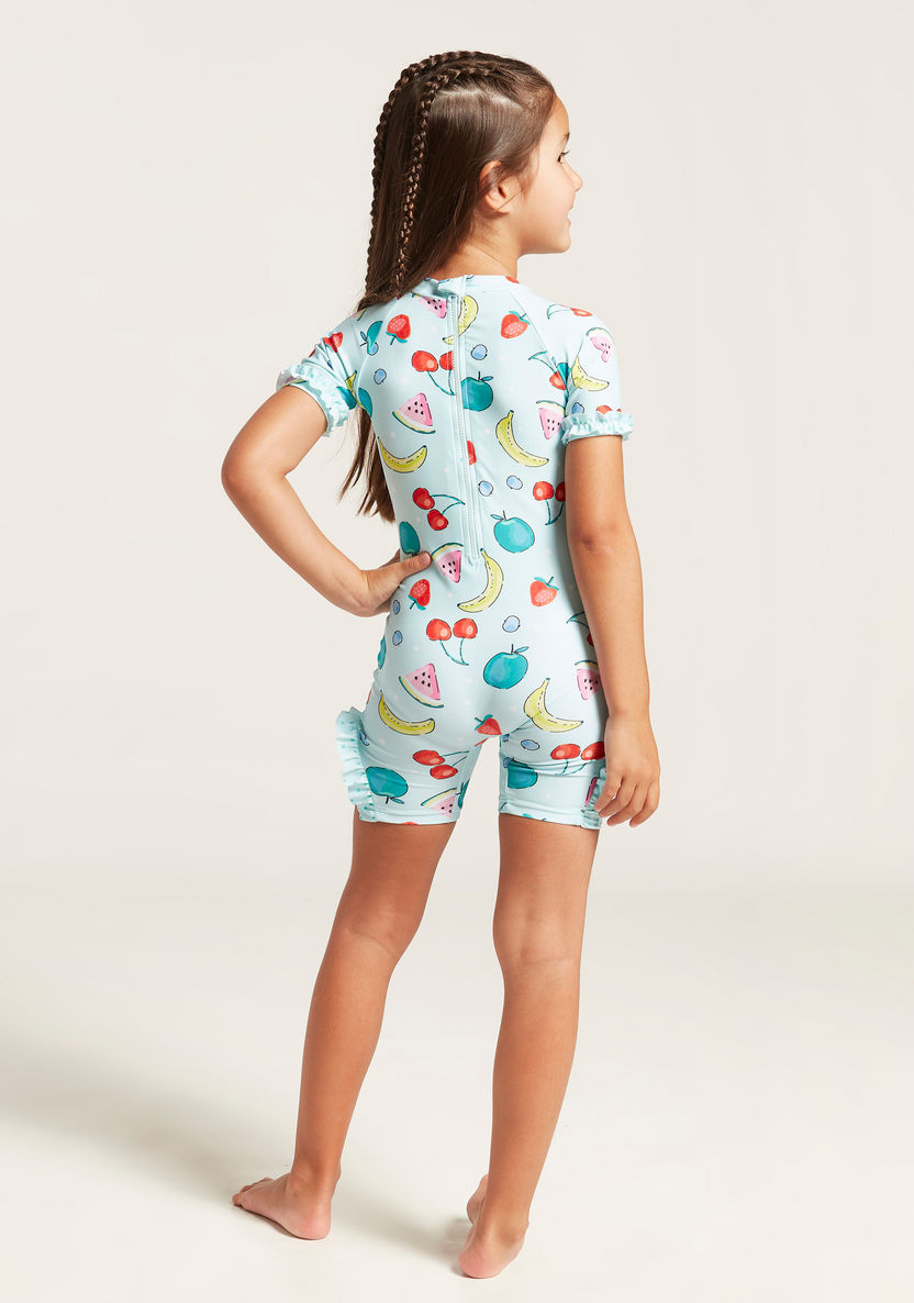 Juniors All-Over Printed Swimsuit with Short Sleeves-Swimwear-image-3