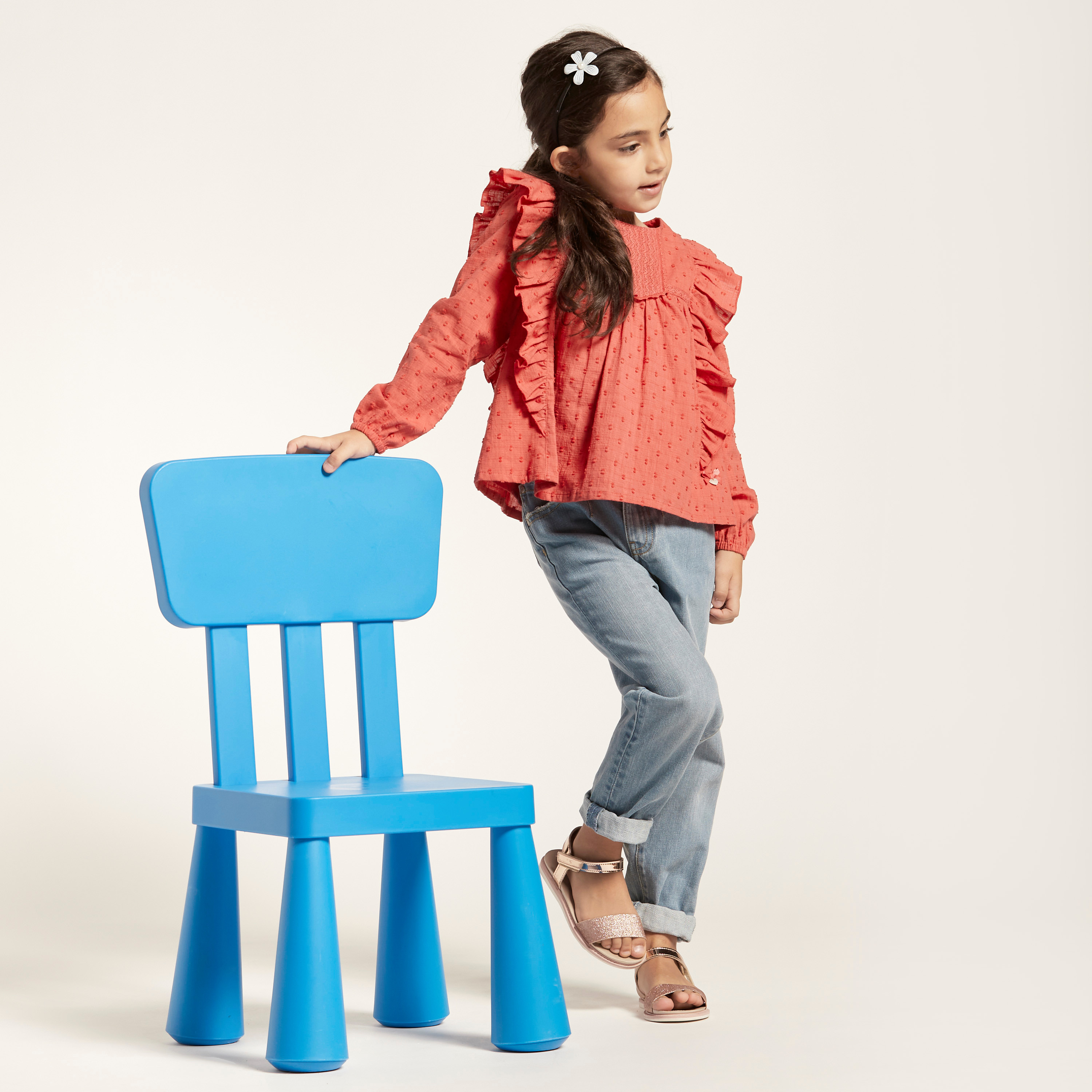 بلوزة بارزة الملمس بأكمام طويلة وكشكش-girls-clothing-blousesandshirts-image-1