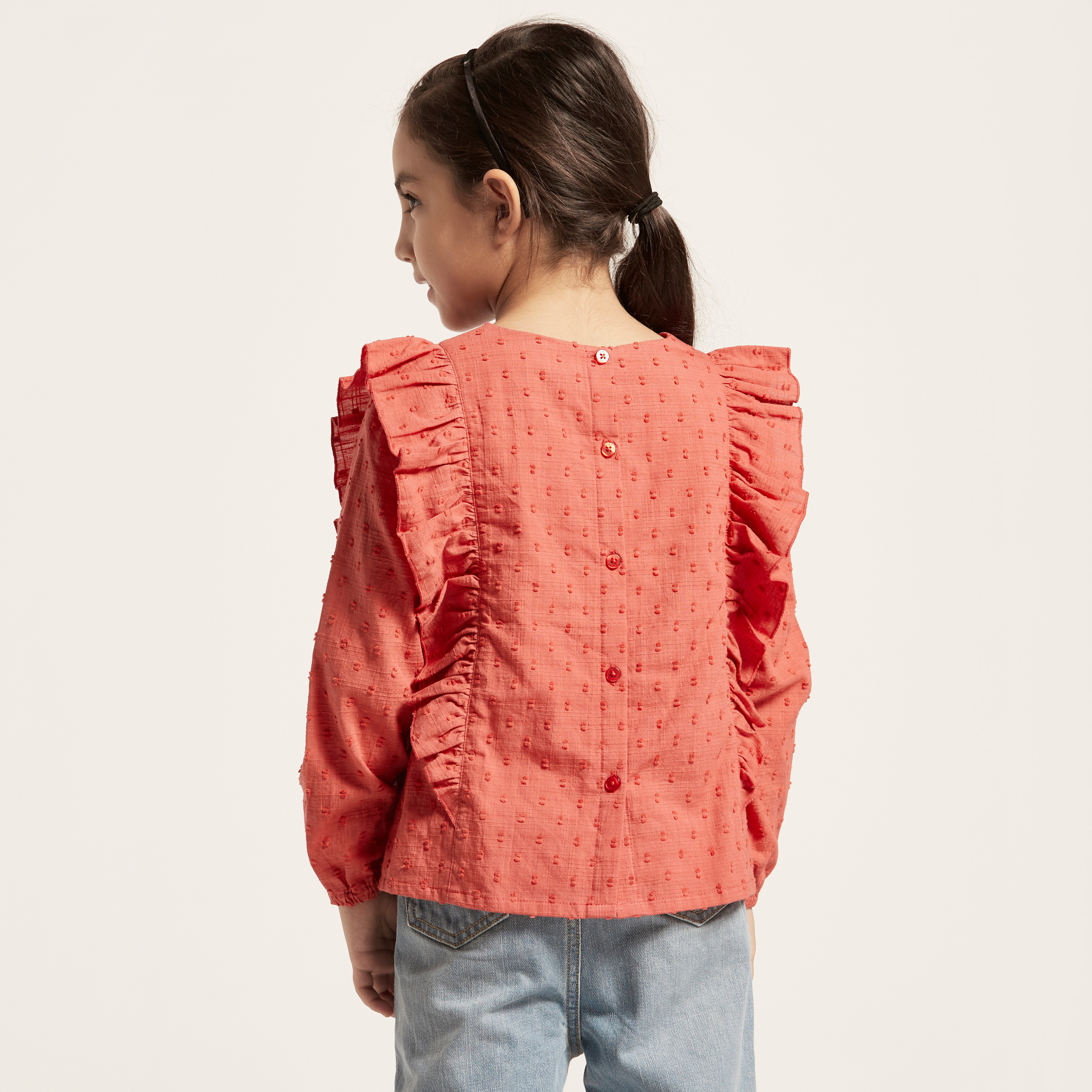 بلوزة بارزة الملمس بأكمام طويلة وكشكش-girls-clothing-blousesandshirts-image-4