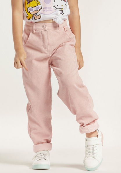 Textured Pants with Pockets and Button Closure