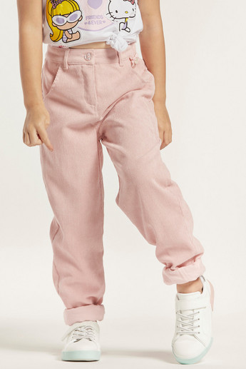 Textured Pants with Pockets and Button Closure