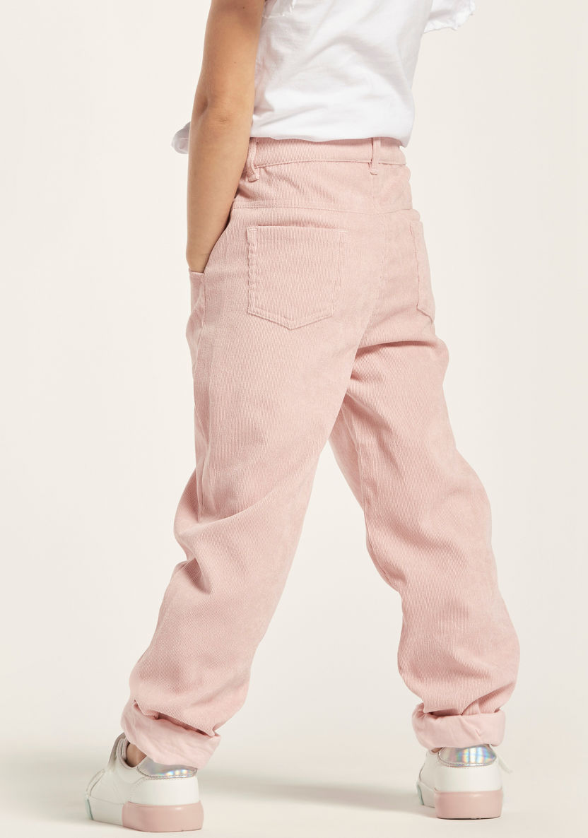 Textured Pants with Pockets and Button Closure-Pants-image-3