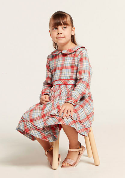 Checked Dress with Long Sleeves and Zip Closure-Dresses-image-0