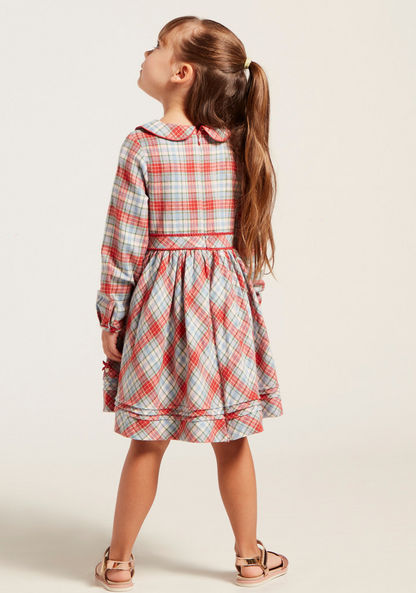 Checked Dress with Long Sleeves and Zip Closure