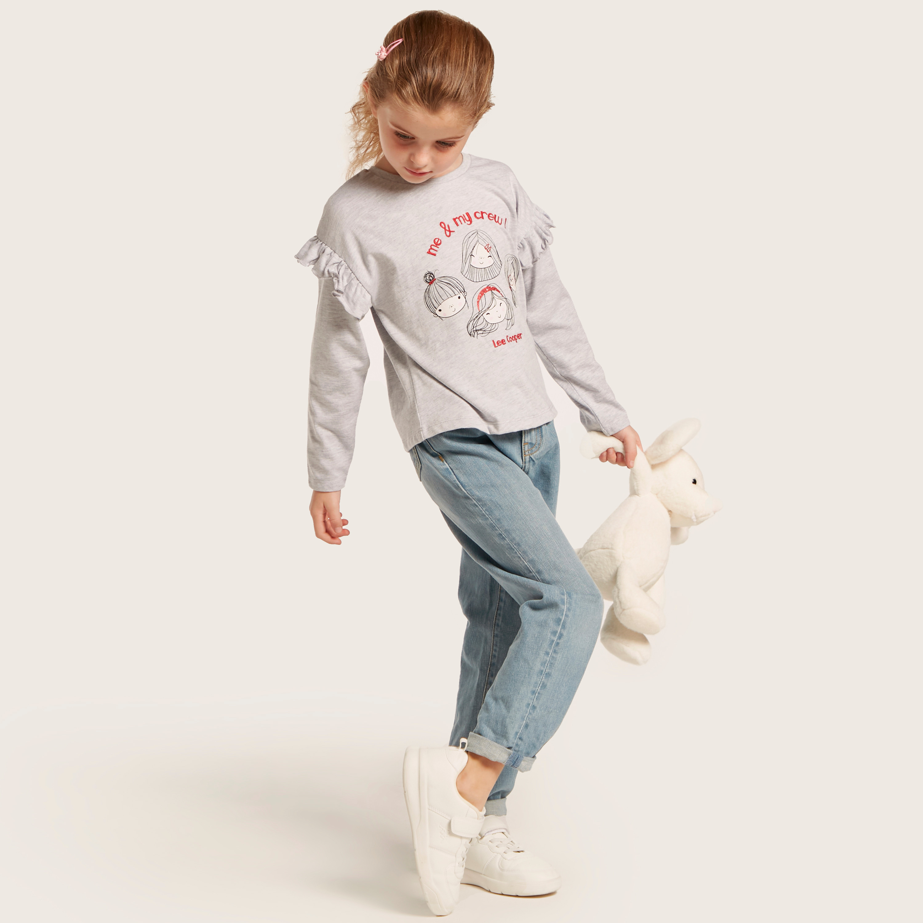 Lee Cooper Graphic Print Round Neck T-shirt with Long Sleeves-girls-clothing-schoolwear-tshirts-image-1