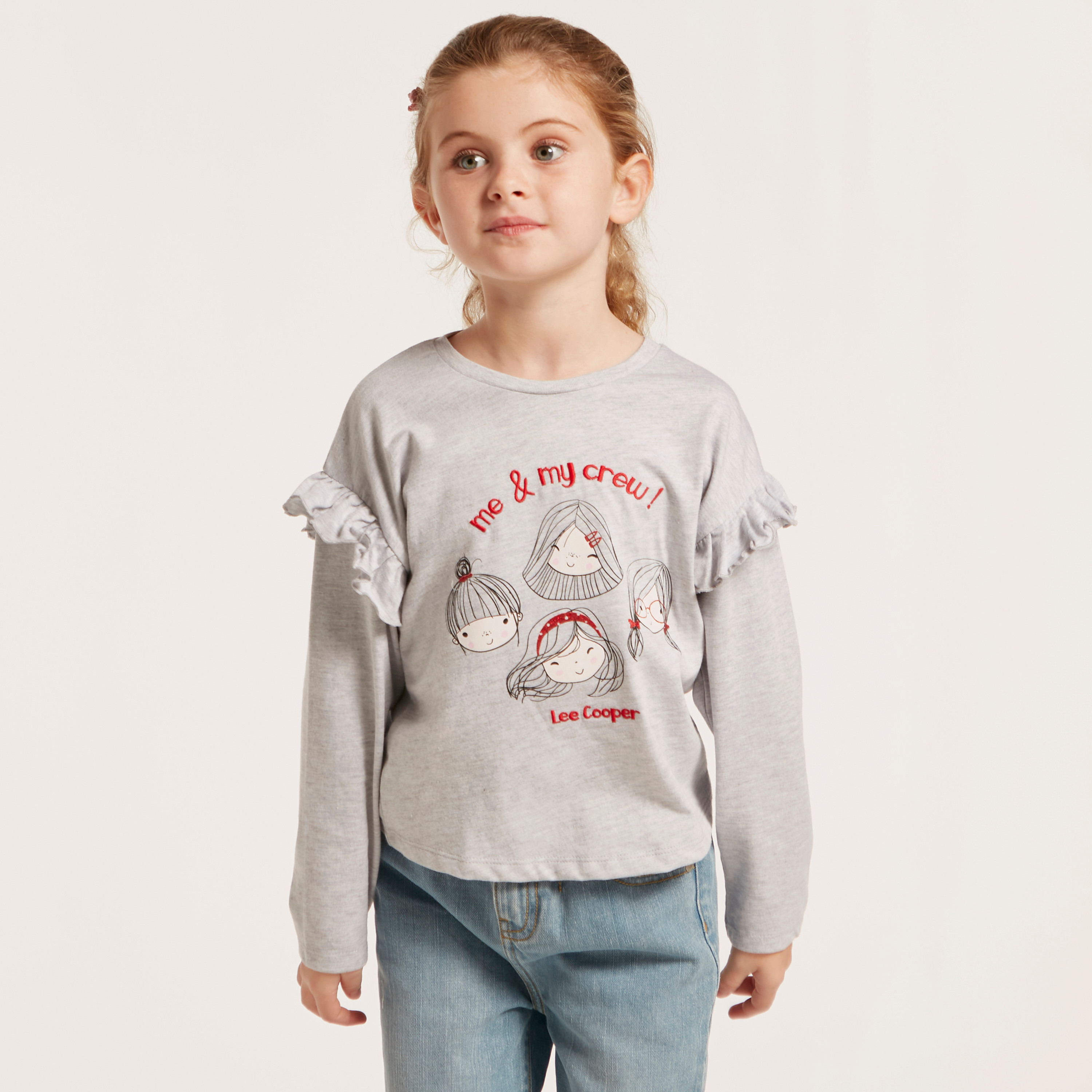 Lee Cooper Graphic Print Round Neck T-shirt with Long Sleeves-girls-clothing-schoolwear-tshirts-image-2