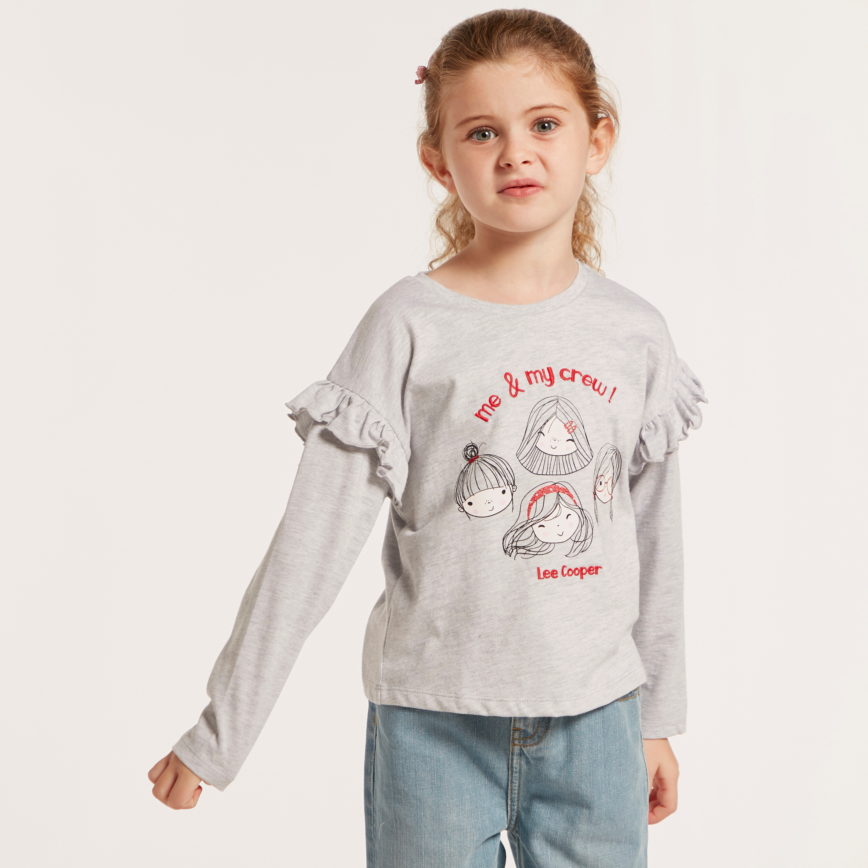 Lee Cooper Graphic Print Round Neck T-shirt with Long Sleeves-girls-clothing-schoolwear-tshirts-image-3