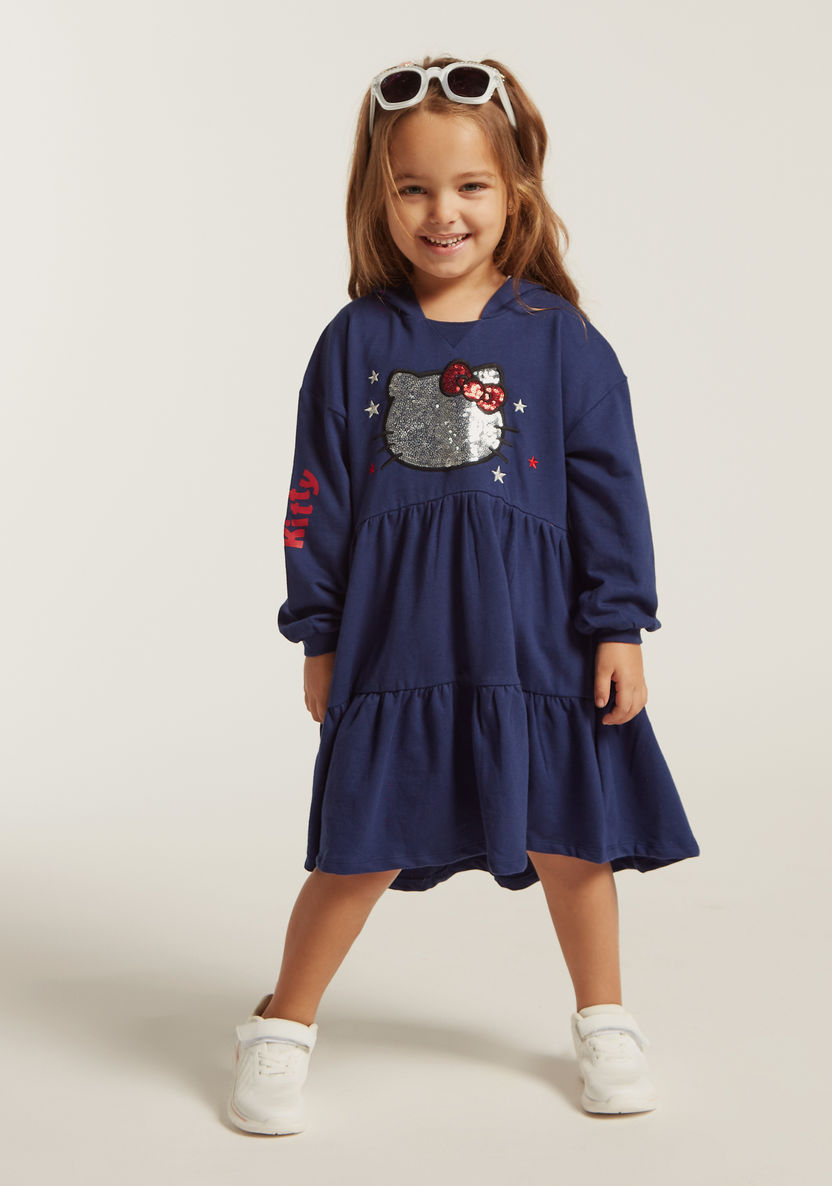 Sanrio Hello Kitty Embellished Knit Dress with Long Sleeves and Hood-Dresses%2C Gowns and Frocks-image-0