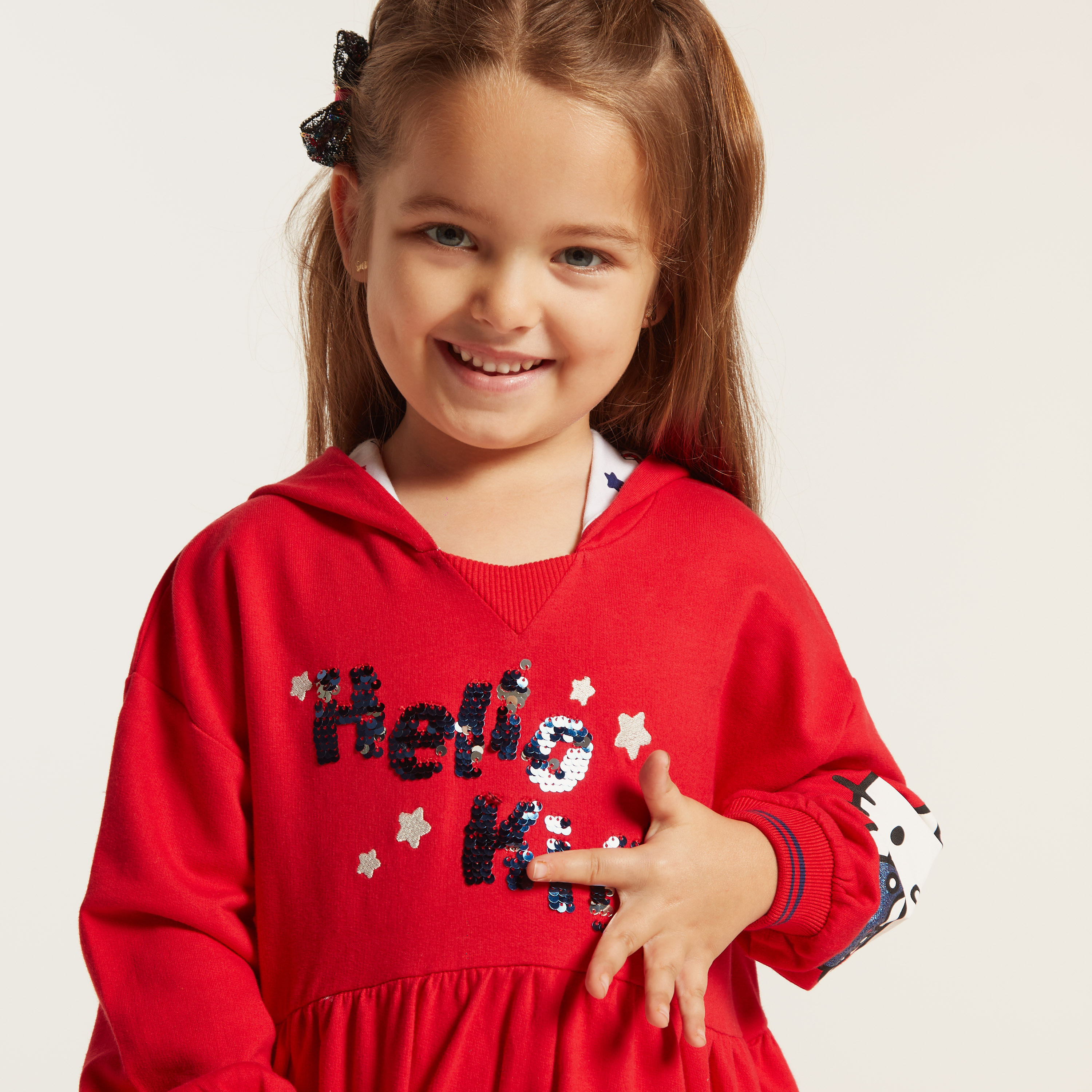 فستان إيه لاين بأكمام طويلة وقبعة وتزيينات هالو كيتي من سانريو-girls-clothing-dressesandjumpsuits-image-2