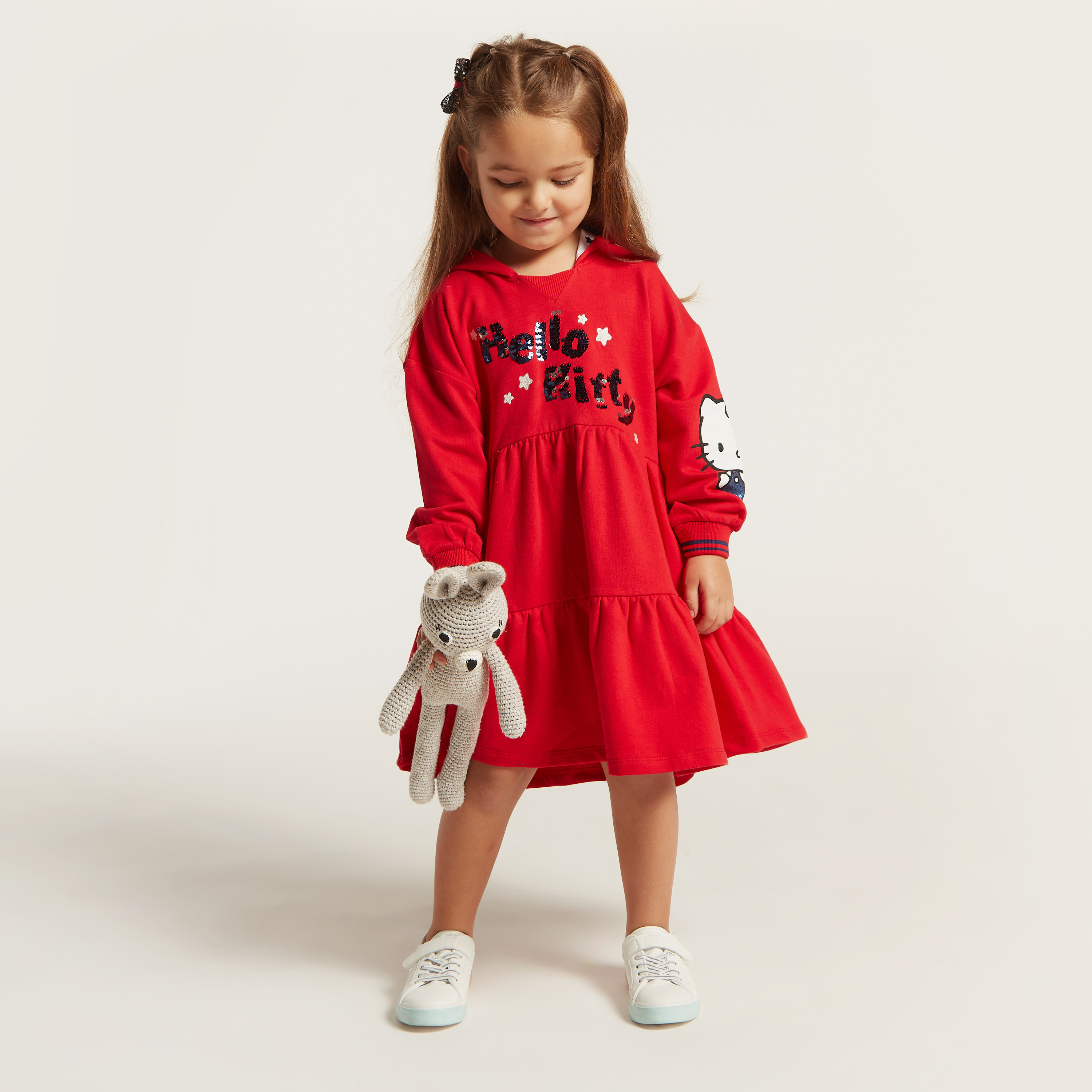 فستان إيه لاين بأكمام طويلة وقبعة وتزيينات هالو كيتي من سانريو-girls-clothing-dressesandjumpsuits-image-3