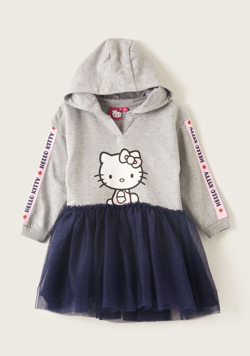 Hello Kitty Printed Dress with Tape Detail Long Sleeves and Hood-Dresses%2C Gowns and Frocks-image-0