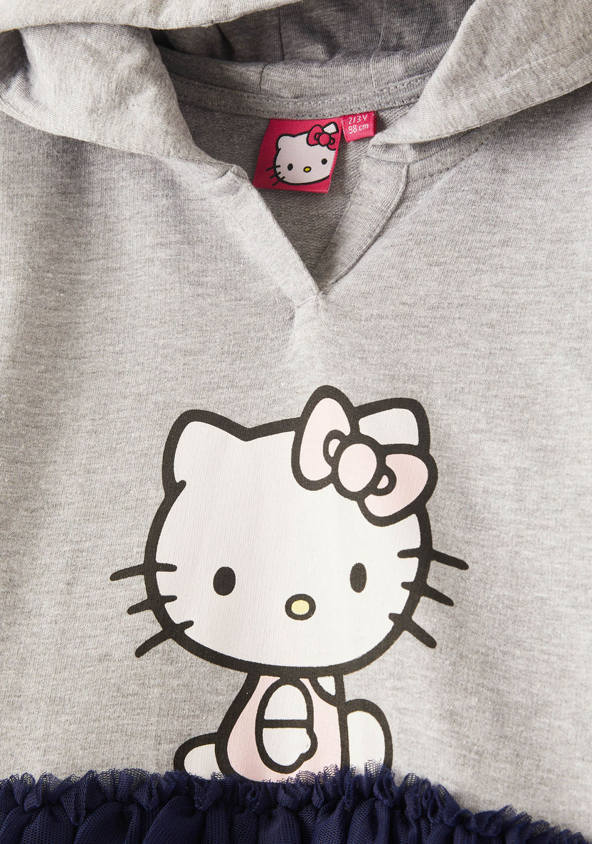 Hello Kitty Printed Dress with Tape Detail Long Sleeves and Hood-Dresses%2C Gowns and Frocks-image-1