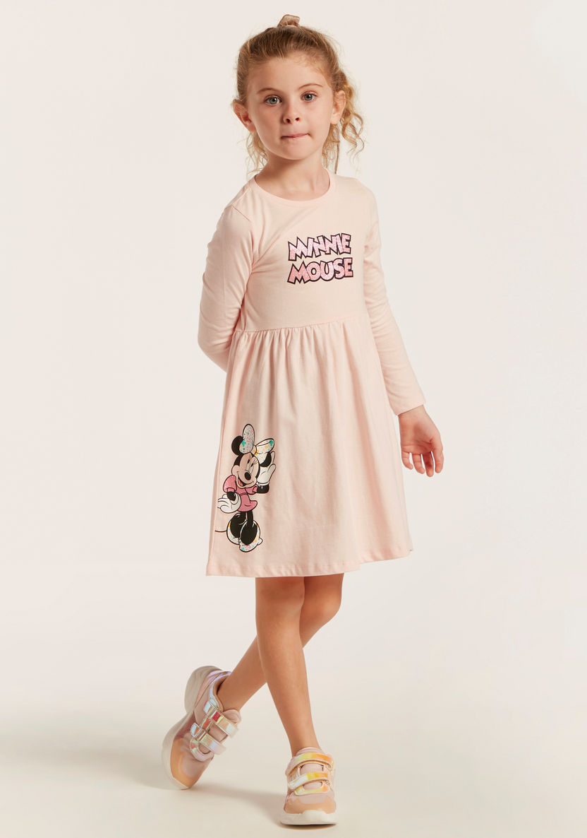 Disney Minnie Mouse Print Knit Dress with Long Sleeves-Dresses%2C Gowns and Frocks-image-1