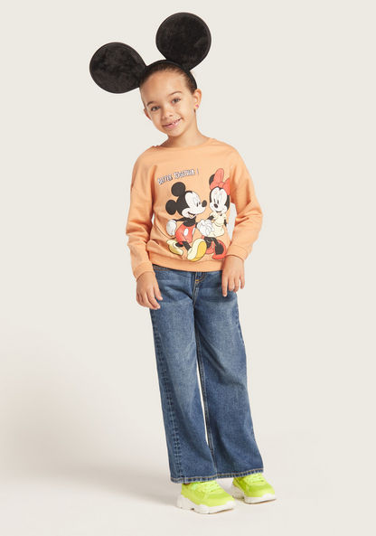 Minnie Mouse Print Crew Neck Pullover with Long Sleeves