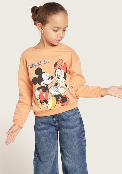 Minnie Mouse Print Crew Neck Pullover with Long Sleeves