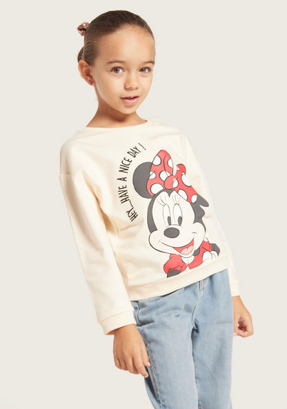 Minnie Mouse Print Sweatshirt with Crew Neck and Long Sleeves