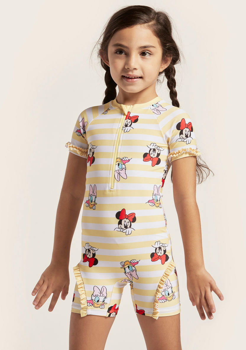 Disney All-Over Minnie Mouse Print Swimsuit with Short Sleeves-Swimwear-image-2