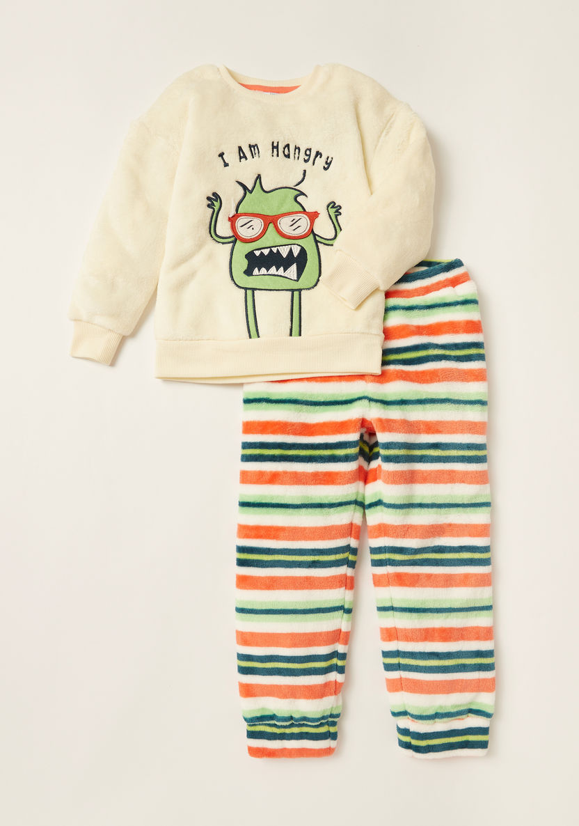 Juniors Graphic Print T-shirt and Striped Pyjamas Set-Pyjama Sets-image-0